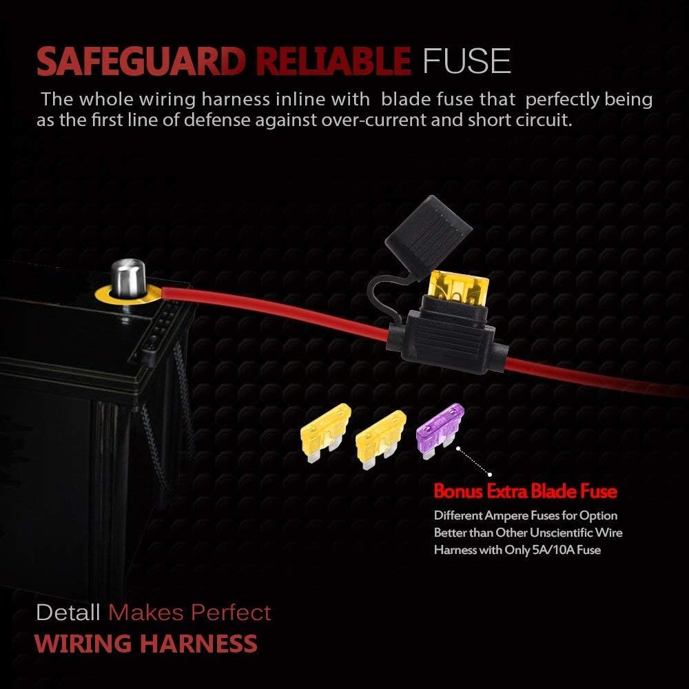 MICTUNING MIC-B1002 LED Light Bar Wiring Harness, Fuse 40A Relay On-off Waterproof Switch: Automotive
