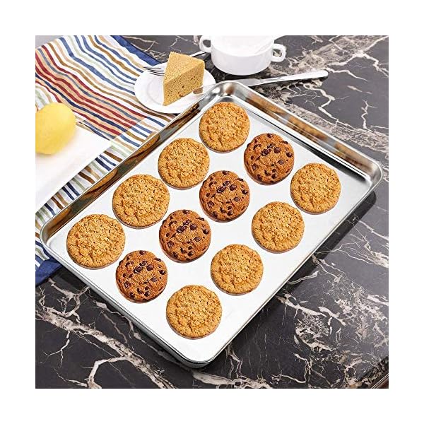 Baking-Tray-Set-of-2-HaWare-Stainless-Steel-Baking-Sheet-Cookies-Bakeware-Pan-Healthy-Non-Toxic-Easy-Clean-Mirror-Finished-for-Less-Stick-Oven-Dishwasher-Safe40-x-30cm-31x-254cm Baking Tray Set of 2, HaWare Stainless Steel Baking Sheet Cookies Bakeware Pan - Healthy & Non Toxic, Easy Clean…