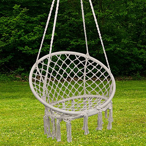 TOPWAY Hammock Chair Macrame Swing, 330 Pound Capacity, Hanging Chair with Cotton Rope for Indoor, Outdoor, Home, Patio, Deck, Yard, Garden
