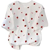 SweatyRocks Women's Strawberry Bow Graphic Tees Cute Short Sleeve Crewneck T Shirts