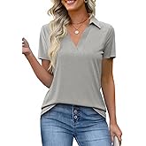 Imily Bela Womens Short Sleeve Polo Shirts V Neck Business Dressy Casual Tops Summer Collared Trendy Tees