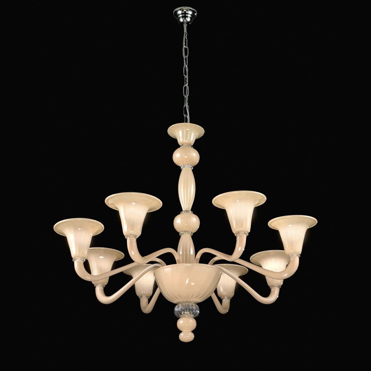 Murano Collection Murano Glass Chandelier Falier in Chrome Ivory Handmade in Italy Luster Classic Ivory Beige Lamp E14