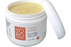 YORO NATURALS Organic Manuka Skin Soothing Cream for Sensitive Dry Skin, Original Formula, Itch Relief, Honey Eczema Relief, Natural Psoriasis Moisturizer & Dyshidrotic Eczema Balm for Face and Body (4 OZ)