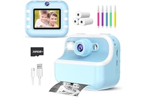 TKECWOB Kids Camera Instant Print, Christmas Birthday Gifts for Kids Age 3-12, HD Camera for Kids with Printing Photo Paper, Portable Toy for 4 5 6 7 8 9 10 Year Old Girl with 32GB SD Card-Blue