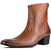 OSSTONE Dress Boot for Men Leather Chukka Designer Boots Calfskin Casual Heel Shoes Zipper-up OS-JY002-Black-Calfskin-US