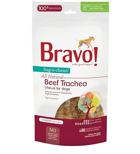 BRAVO! BEEF TRACHEA DOG CHEWS, 8 INCH (2...