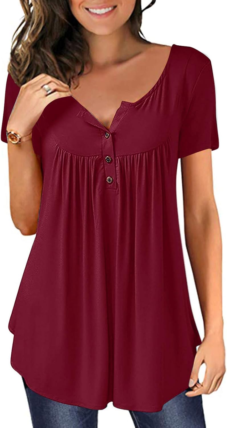 XXBR Summer Tops for Women, Casual Solid Color Round Neck T-Shirt Blouse Short Sleeve Loose 