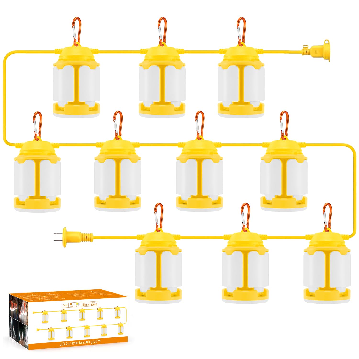 Photo 1 of 100FT LED Construction String Lights, 300W 30000LM Super Bright LED String Work Lights, Construction Temporary Lights for Construction Sites, Temporary Work, Job site, Indoor and Outdoor Lighting