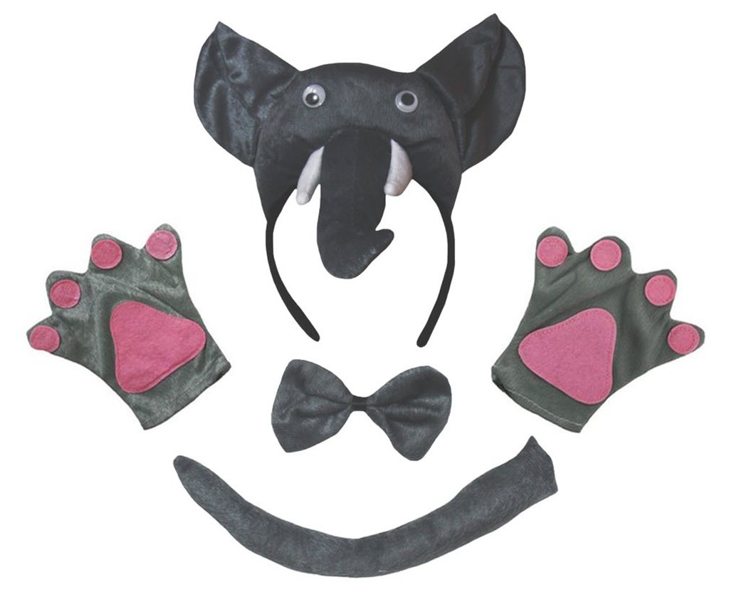 Petitebelle Cutie Elephant Headband Bowtie Tail Gloves 4pc Children Costume 1-10y (1-4 years)