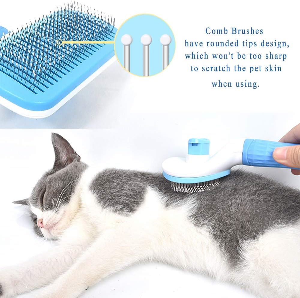 FymuSing Self Cleaning Pet Brush for Dog and Cat, Grooming Brush with Long and Soft Hair : Pet Supplies