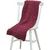 Aran Woollen Mills Irish Cable Knit Blanket Supersoft Merino Wool Throw Made in Ireland 40 inch x 60 inch (Jam Red)