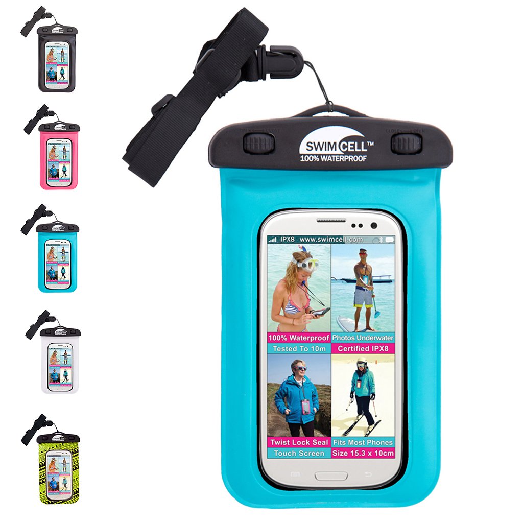 SwimCell Waterproof Phone Case For Swimming - Fits ALL STANDARD Size Mobile Phones 10x16.5cm - Ideal for iPhone, Samsung and Android - Waterproof Phone Pouch - IPX8 Certified - Blue, Standard