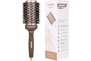 FIXBODY Hair Brush, Round Brush for Blow Drying, Curling, Styling, Nano Thermal Ceramic & Ionic Tech, Boar Bristle, 3.3 inch, 2 inch Barrel, for Women, Volume & Shine, Brown, Hair Brush for Thick Hair