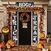 Chuangdi 4 Pieces Trick OR Treat Banner Halloween Porch Sign Outdoor Indoor Hanging Sign with Pumpkin Bat Skull Cat Spider Pattern for Halloween Gate Garden Home Party Decorations (Black)