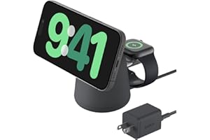 Belkin 2-in-1 MagSafe Wireless Charging Dock 15W Fast Charge iPhone Charger Compatible with iPhone 17, 16, 15, and 14 Series, AirPods, Pixel 10, and Other MagSafe Enabled Devices, PSU Included - Black