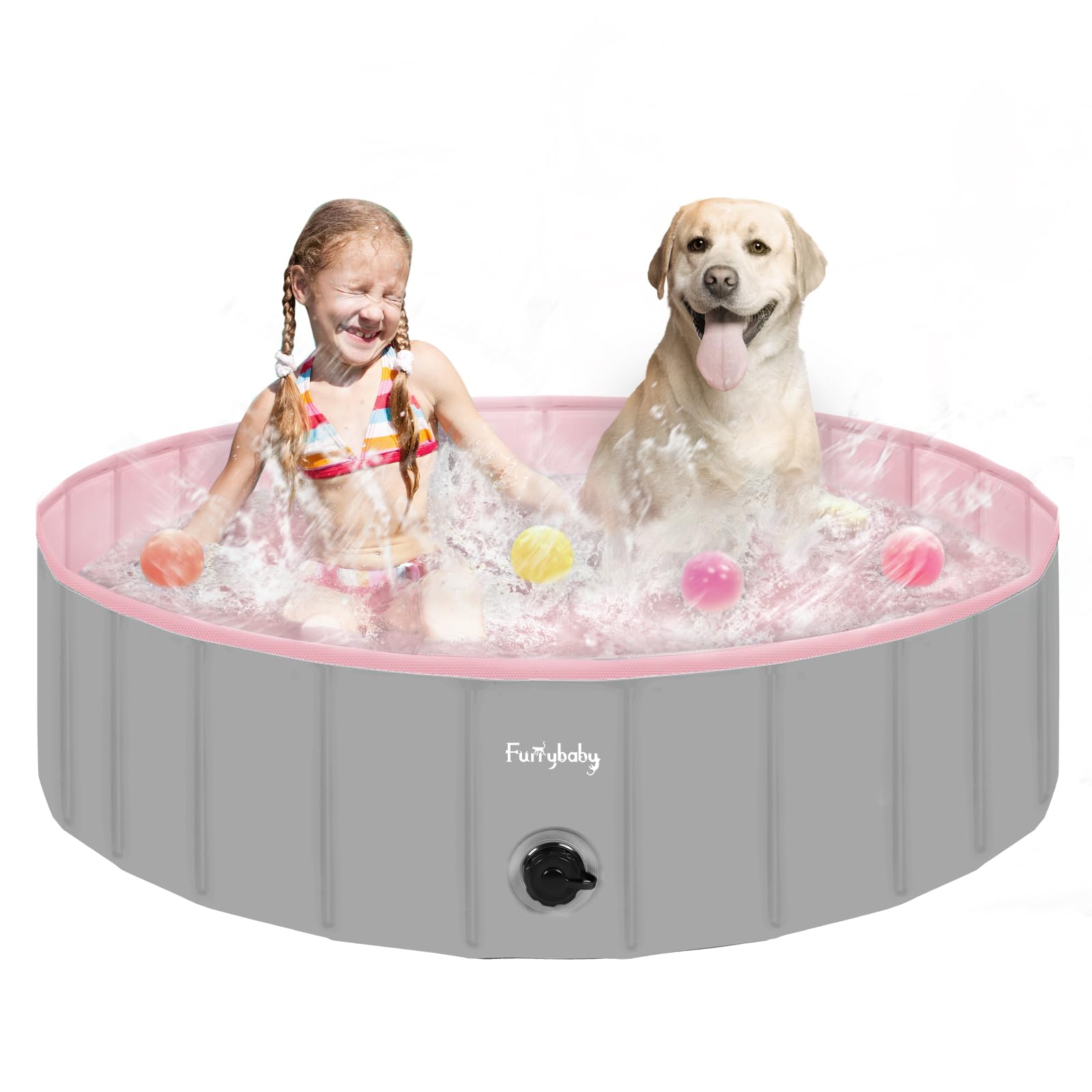 Photo 1 of Furrybaby Dog Pool, Kiddie Pool Hard Plastic Foldable Dog Pools for Large Dogs Portable Pet Doggie Wading Swimming (Pink 47'') Indoor and Outdoor