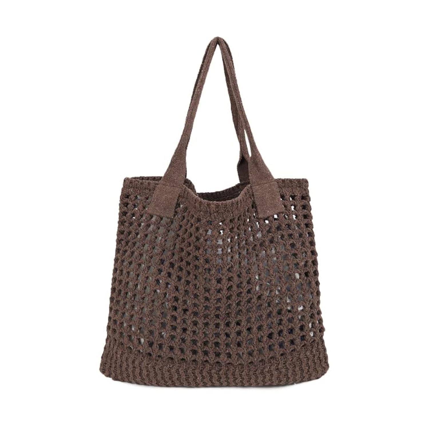 Photo 1 of ENBEI Women's Beach Tote Bag, Crocheted Knit Hollow Design, Stylish & Spacious Tote for Beach,Travel,and Everyday Use,Cute Aesthetic Summer Handbag (coffee)
