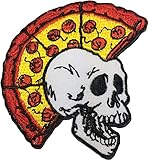 Papapatch Skeleton Skull Pizza Head Punk Ride Motorcycle Chopper Jacket Vest Costume DIY Sew Iron on Embroidered Applique Badge Sign Patch (IRON-SKULL-PIZZA-PUNK)