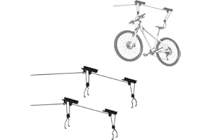 Noliven 2 Pack Bike Hoist Bicycle Lift, Bike Ceiling Mount Hoist Hanger with 3 Pulleys and 49 ft Rope, 100 lb Capacity Heavy 