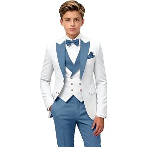 Boys Tuxedo Suit 3 Piece Formal Slim Fit Ring Bearer Suit for Wedding Double Breasted Jacket Vest Pants Dresswear Set