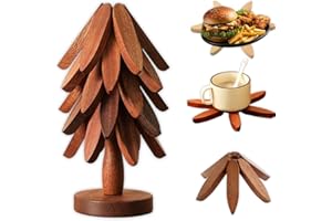 Wooden Tree Trivet Set, Natural Tree Trivet Set, Foldable Walnut Trivets for Hot Dishes, Christmas Artisanal Wood Coasters Se