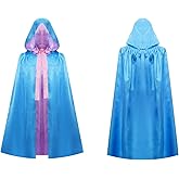 Fumwase Blue Fairy Hooded Cloak Costume Women Princess Costume Cape with Pink Ribbon for Cosplay Halloween
