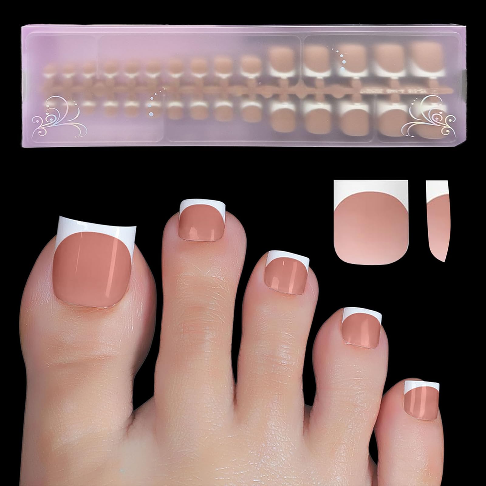 Photo 1 of Jsiallye French tip Press on Toenail,150pcs Brown Short Toe Press OnNails For Women,Soft Gel Toe Nail Tips, Soak off Acrylic FakeToe Nail Extensions 15 Sizes