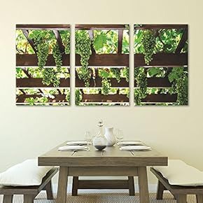 3 Panel Canvas Wall Art - Green Grapes on Vine - Giclee Print Gallery Wrap Modern Home Art Ready to Hang - 16"x24" x 3 Panels