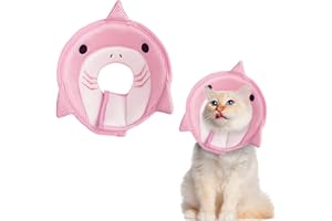 Hpetppy Cat Cone Collar Soft, Adjustable Cat Recovery Collar After Surgery to Prevent Licking Wound, Breathable Cat Neck Cone Comfortable Pet Elizabethan Collar for Cats Kittens Cute Shark Design