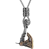 Joddfly Viking Axe Pendant Necklace, Antique Silver and Bronze, 24 Inch Chain, Norse Amulet