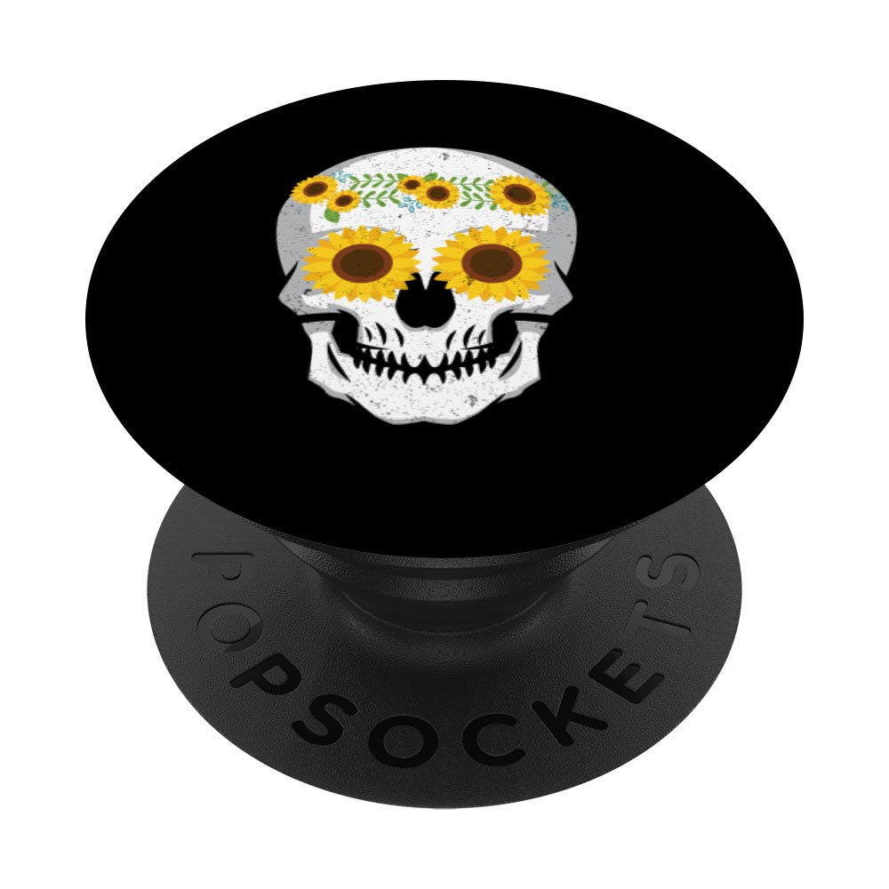 Skull With Sunflower Skeleton Halloween Horror Scary Gift PopSockets Grip and Stand for Phones and Tablets