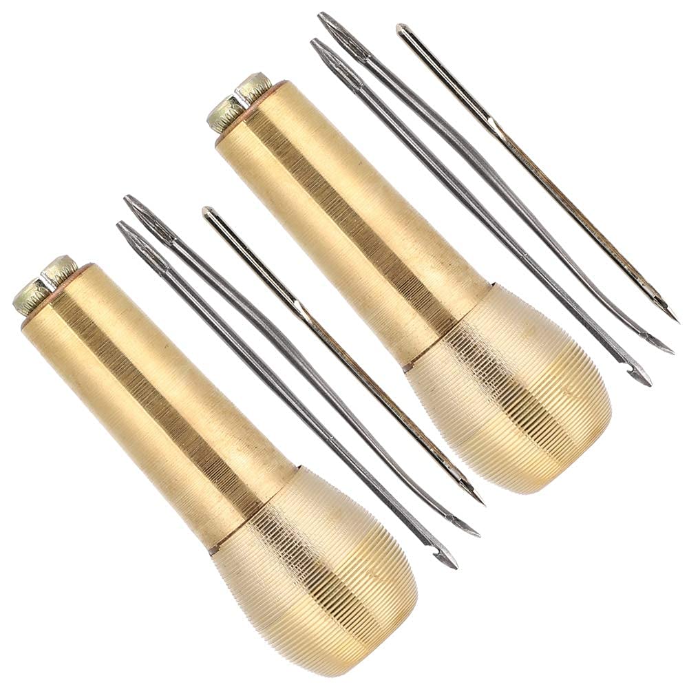 2 Set Copper Handle Leather Sewing Awl, Sewing Needle Awl Hand Stitch for Leather Shoe Repair