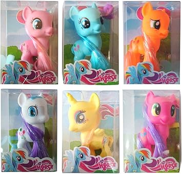 HALO NATION My Little Pony Friendship is Magic Rarity , Pinkie Pie, Rainbow Dash, Apple Jack, Twilight Sparkle, Flutter Shy Surprise Figure (Height-9 cm, Assorted Colour) - Set of 6