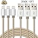 XIANDAN iPhone Charger - 3Pack 10FT Lightning to USB Nylon Braided Cord Charging Cable for iPhone 7 Plus 6S 6 SE 5S 5C 5, iPad 2 3 4 Mini Air Pro, iPod - Gold&Silver