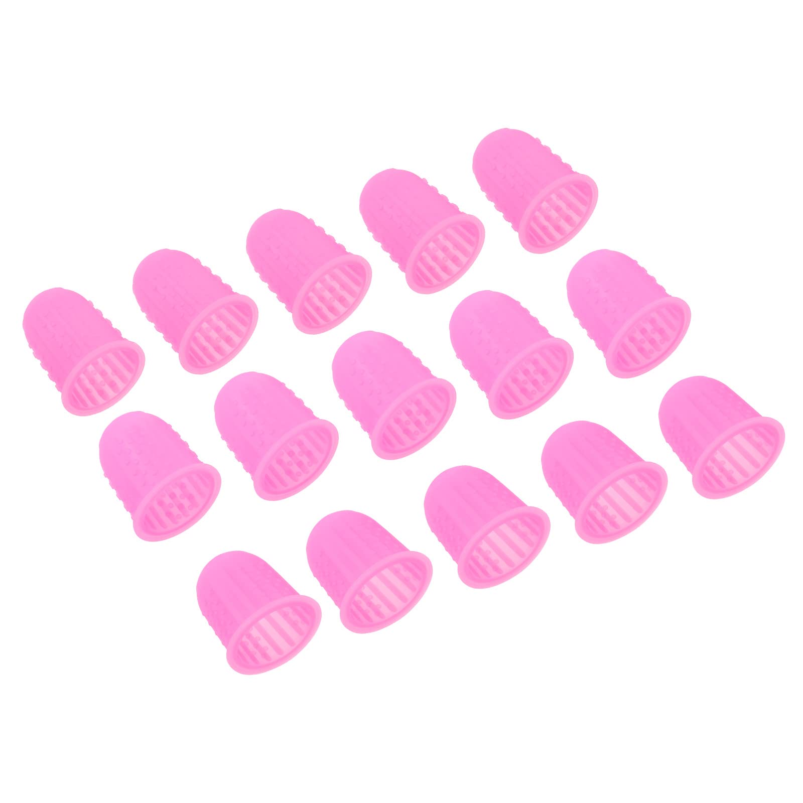 PATIKIL Rubber Finger Tips, 15 Pack Silicone Thumb Fingertip Protector Covers Guard Pads Thimble for Office Counting Sorting Sewing, Pink 3 Size Assorted