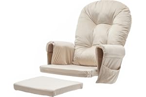 SyyBhb Glider Rocker Replacement Cushions with Storage Pocket, 5PCS, Soft Velvet Thickened, Washable Nonslip, Universal for Use in Glider Rocking Chair, Beige