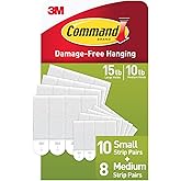 Command 10 &amp; 5 lb Assorted Picture Hanging Strips, 18 Pairs (36 Strips) | White Picture Hanging Strips, Damage-Free Wall Hangers for Frames, No Tools Required, Ideal for Decorating Apartments, Dorms