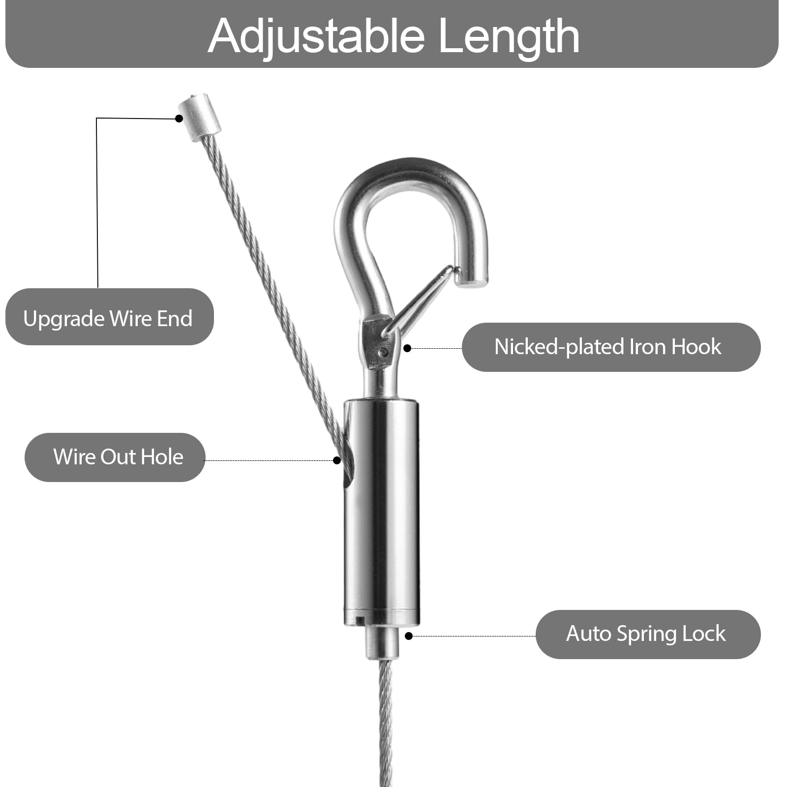 Adjustable Picture Hanging Wire, Upgrade Mirror Frame Hanging Kit, 6.6FT Heavy Duty Stainless Steel Wire Rope, Supports Up to 100lbs (Silver, 2PC-6.6FT)