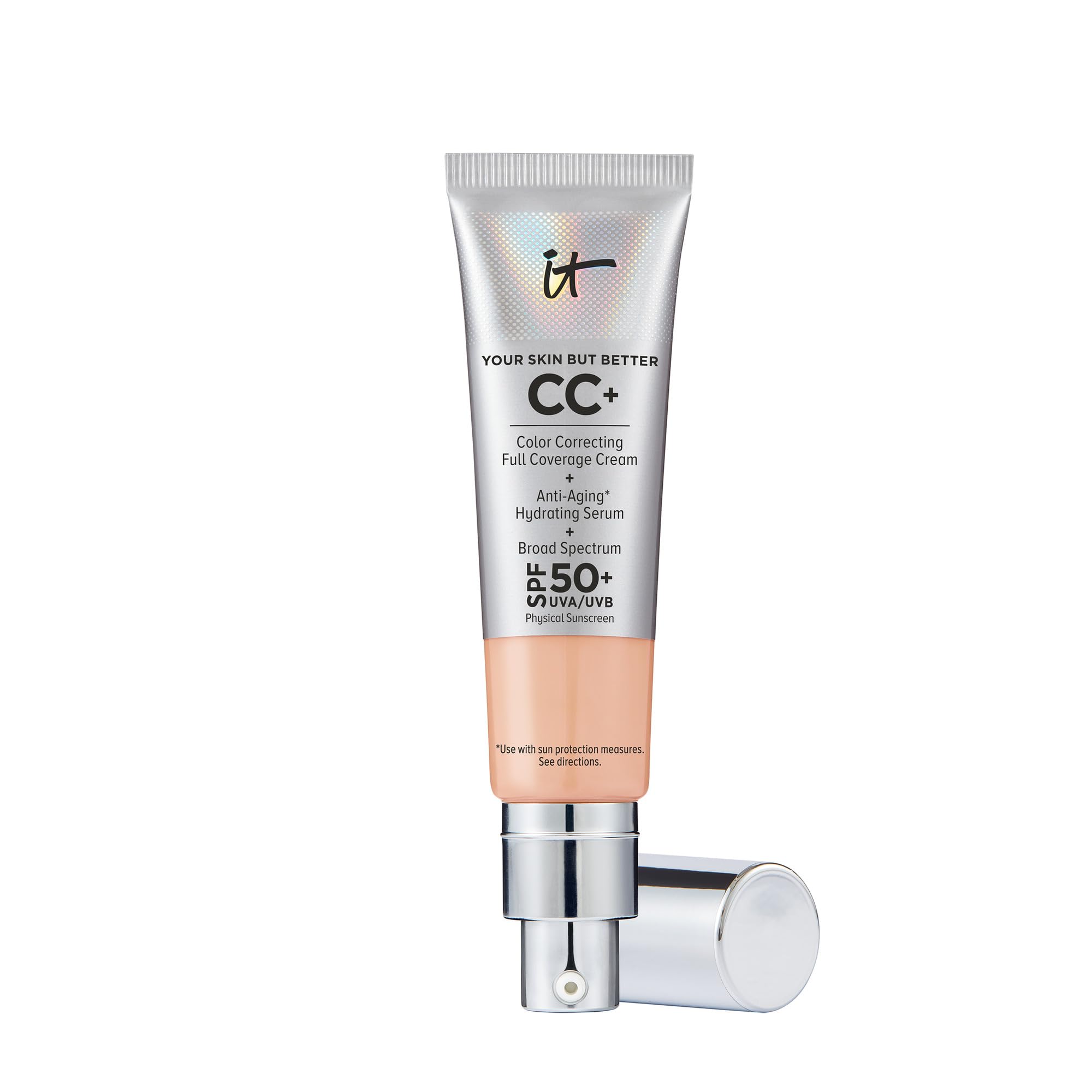 Photo 1 of IT Cosmetics CC+ Cream (Light Cool) - Natural Full Coverage Foundation With SPF 50+, Color Corrector & Anti-Aging Hydrating Serum, Hyaluronic Acid + Peptides, Lightweight - 1.08 fl oz