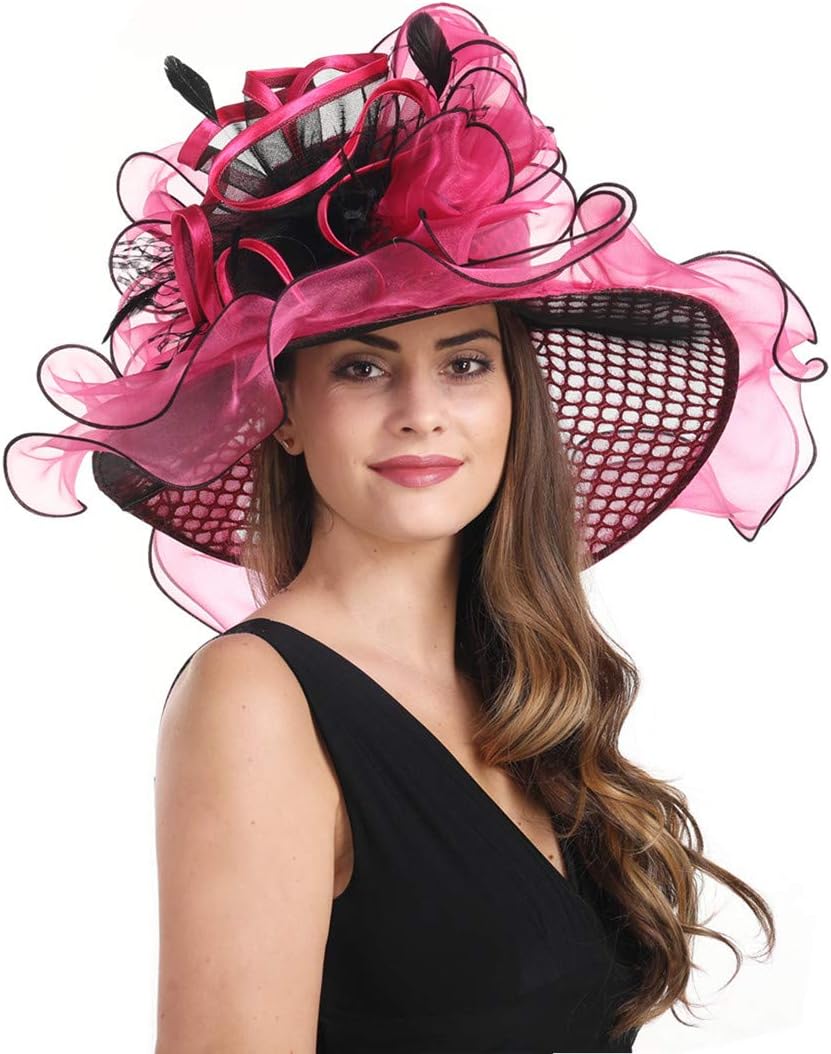 SAFERIN Women's Organza Church Kentucky Derby Hat Feather Veil Fascinator Bridal Tea Party Wedding Hat