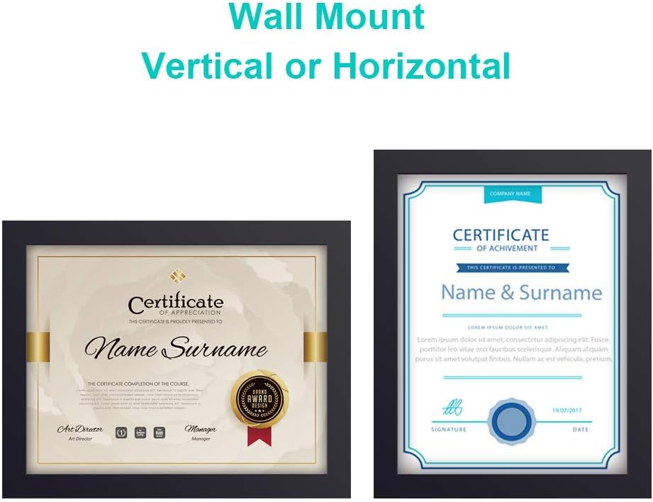 RPJC 2 pcs Sets Solid Wood Document Frames Display Certificate 8.5x11 inch Black and 11x14 inch Mat 8.5x11 inch Black: Home & Kitchen