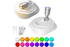 LEASTYLE LED Wireless Spotlights with Remote,RGBW Rechargeable Up Lights Indoor,16 Color Changing Battery Operated Light with Timer Dimmable Accent Light for Grow Parties,White+Silver,2 Pack