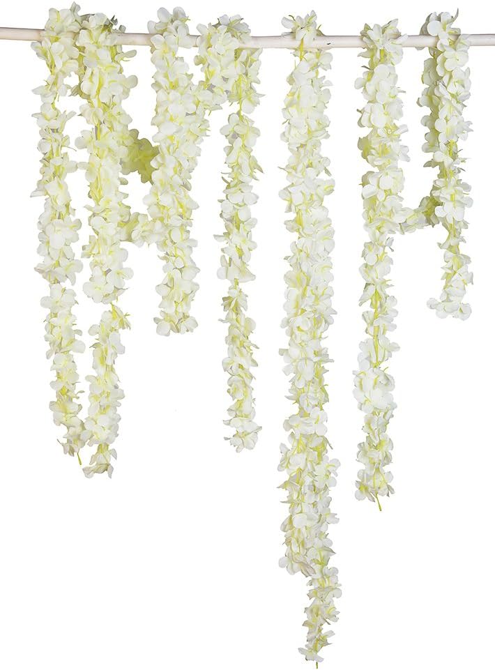 Yatim 13 Feet Wisteria Pack of 2 Silk Vine Artificial Cattleya Hydrangea Flowers Plants for Home Hotel Office Wedding Party Garden Craft Art Decor Ivory