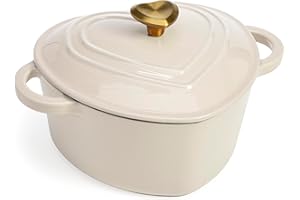 Paris Hilton Enameled Cast Iron Dutch Oven Heart-Shaped Pot with Lid, Dual Handles, Works on All Stovetops, Oven Safe to 500°