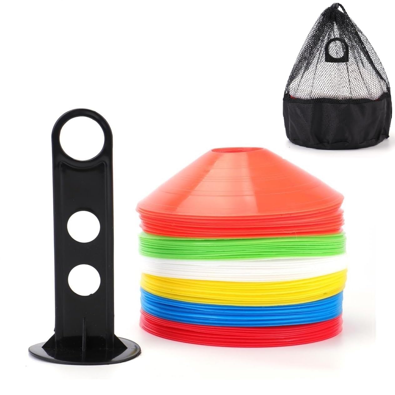 Tebery 60 Pack Marker Cones Including Holder and Bag Set, Sports Safety Space Marker Cones Suitable For Agility, Footwork, Rugby, Football, Hockey Training