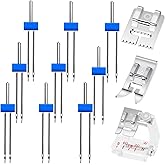 9 Pack Twin Needles for Sewing Machine, Double Twin Needles with 3 Pieces Different Presser Foot for Household Sewing Machine, 3 Size 2/90 3/90 4/90 with Plastic Box