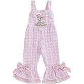 Rourufy Toddler Baby Girls Western Outfit Chick Cow Print Farm Overalls Pants Bell Bottoms Jumpsuit Summer Cowgirl Clothes