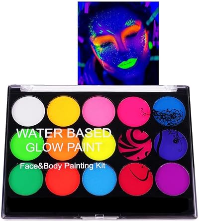 URAQT 15 Color Neon UV Glow Face Paint Kit Safe Body Painting