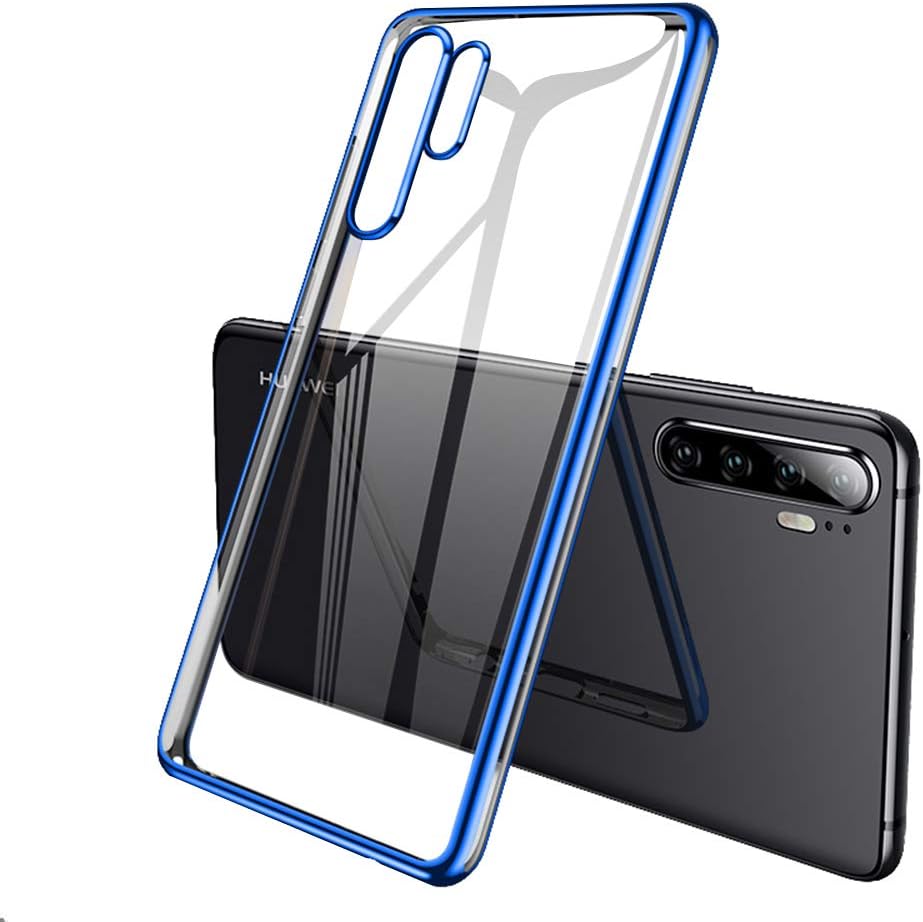 Surom Case Compatible Huawei P30 Pro, Slim Light Weight Shock Proof Clear Soft Transparent TPU Case Cover with Plating Frame Compatible for Huawei P30 Pro (2019 Release), Blue