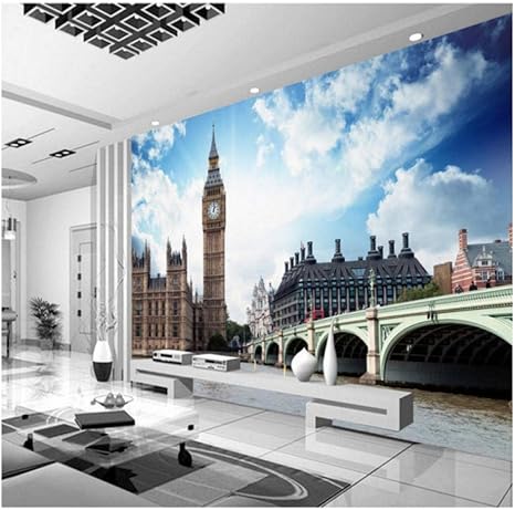 Amazon Wkxzz 壁紙3dモダンクロックタワーヨーロッパ建築風景テレビ背景壁画レストランモール廊下壁紙 0x140cm 壁紙